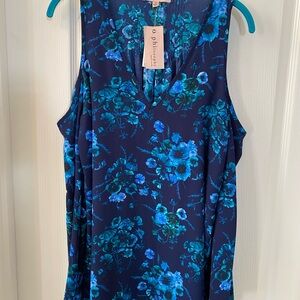 Philosophy Navy and Teal Floral Blouse
